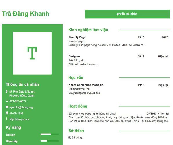 Gợi ý cách viết Mẫu CV tham khảo profile cá nhân