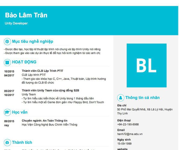 Gợi ý cách viết Mẫu CV tham khảo Unity Developer