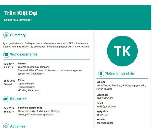 Gợi ý cách viết Mẫu CV tham khảo C# dot NET Developer