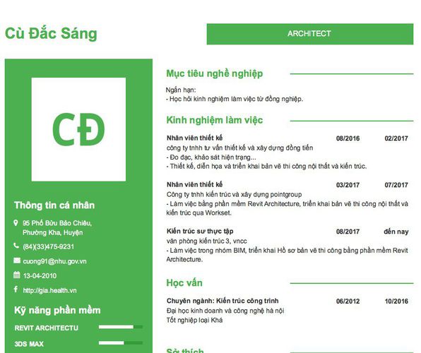 Gợi ý cách viết Mẫu CV tham khảo ARCHITECT