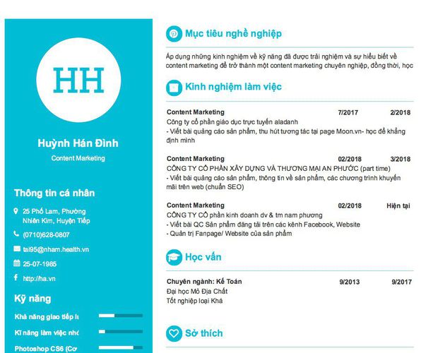 Gợi ý cách viết Mẫu CV tham khảo Content Marketing