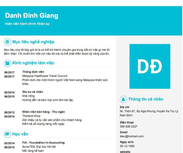 Mẫu CV nhân viên hành chính Nhân sự