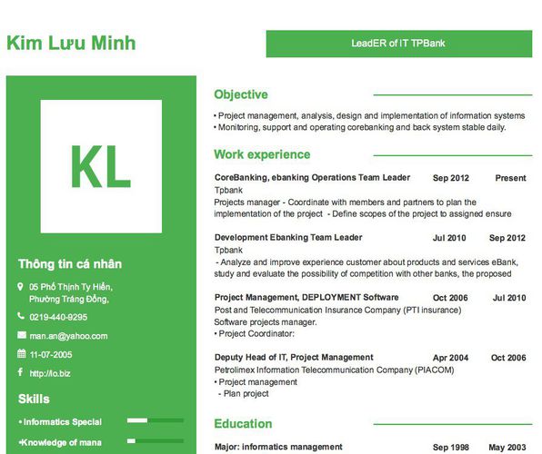 Gợi ý cách viết Mẫu CV tham khảo LeadER of IT TPBank
