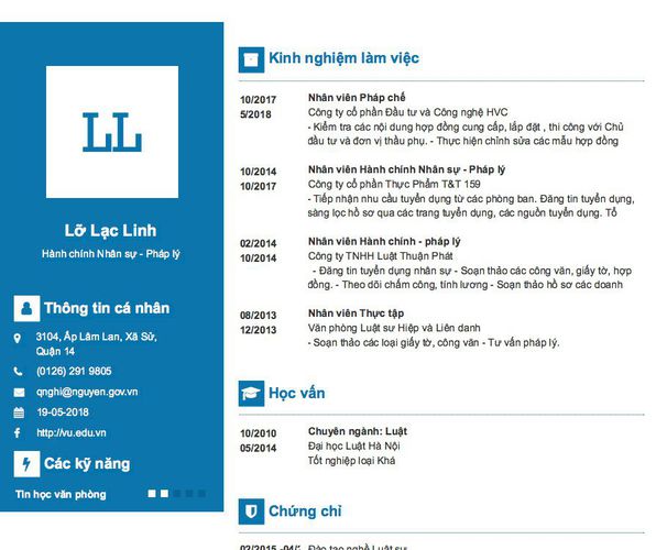 Mẫu CV Hành chính Nhân sự - Pháp lý