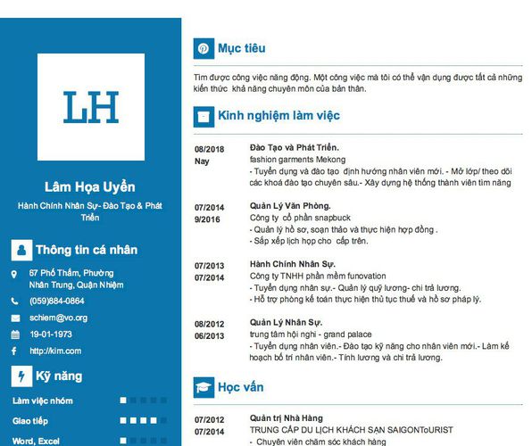 Mẫu CV Hành Chính Nhân Sự- Đào Tạo & Phát Triển