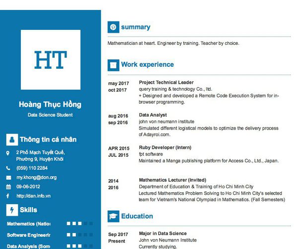 Gợi ý cách viết Mẫu CV tham khảo Data Science Student