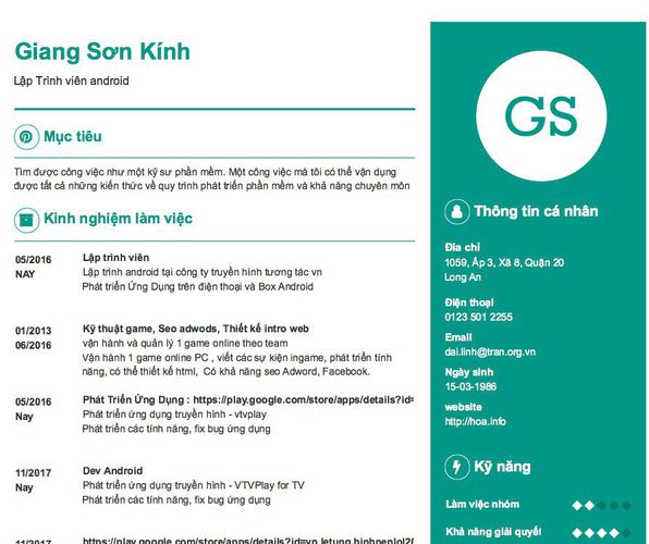 Gợi ý cách viết Mẫu CV tham khảo Lập Trình viên android