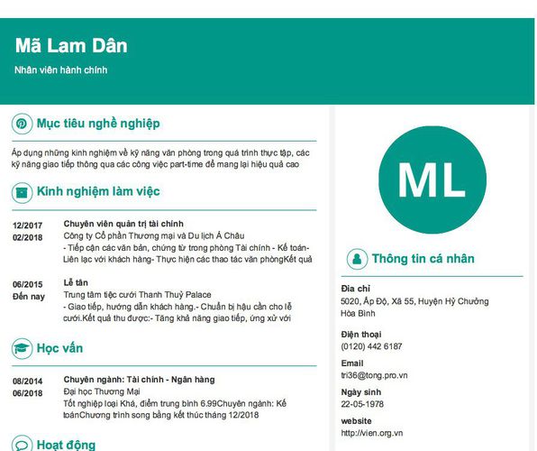 Mẫu CV Nhân viên hành chính