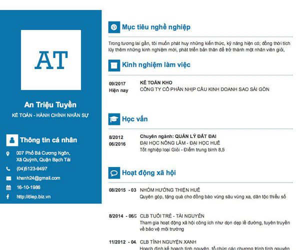 Mẫu CV KẾ TOÁN - HÀNH CHÍNH NHÂN SỰ