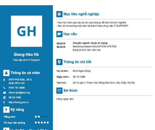 Gợi ý cách viết Mẫu CV tham khảo Thực tập sinh IT Support