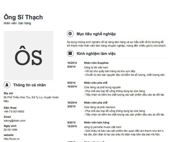 Gợi ý cách viết Mẫu CV tham khảo nhân viên  bán hàng