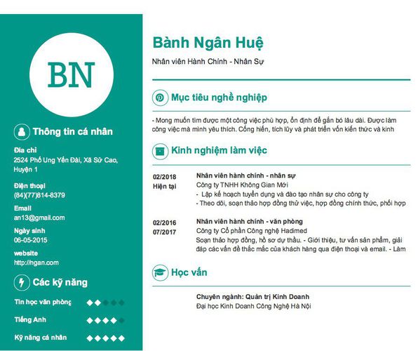 Mẫu CV Nhân viên Hành Chính - Nhân Sự