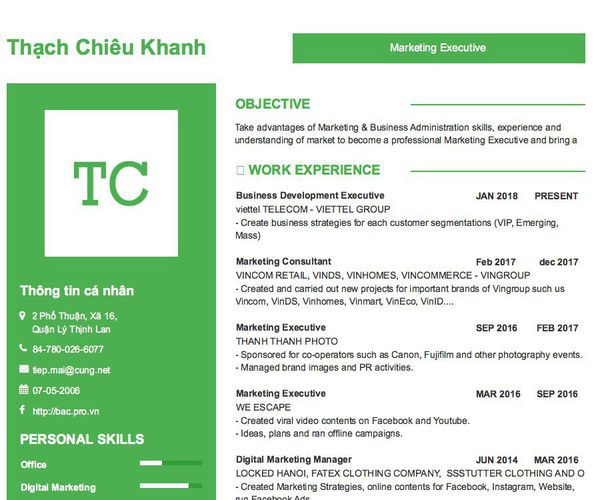 Gợi ý cách viết Mẫu CV tham khảo Marketing Executive