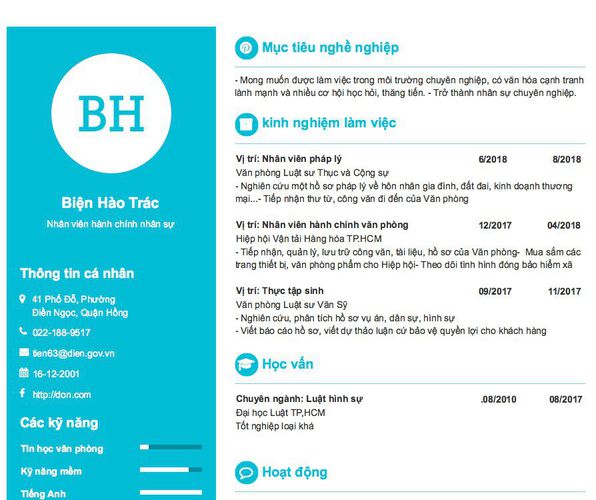 Mẫu CV Nhân viên hành chính nhân sự