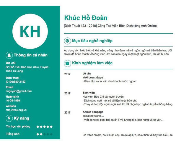 Gợi ý cách viết Mẫu CV tham khảo [Dịch Thuật 123 - 2018] Cộng Tác Viên Biên Dịch tiếng Anh Online
