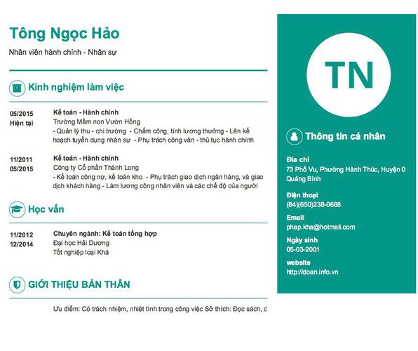 Mẫu CV Nhân viên hành chính - Nhân sự