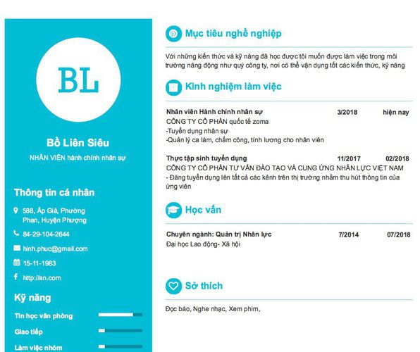 Mẫu CV NHÂN VIÊN hành chính nhân sự