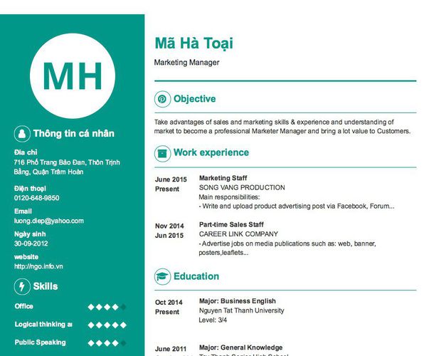 Gợi ý cách viết Mẫu CV tham khảo Marketing Manager