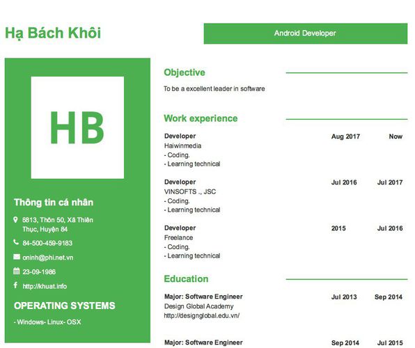 Gợi ý cách viết Mẫu CV tham khảo Android Developer