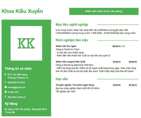 Mẫu CV Nhân viên hành chính văn phòng