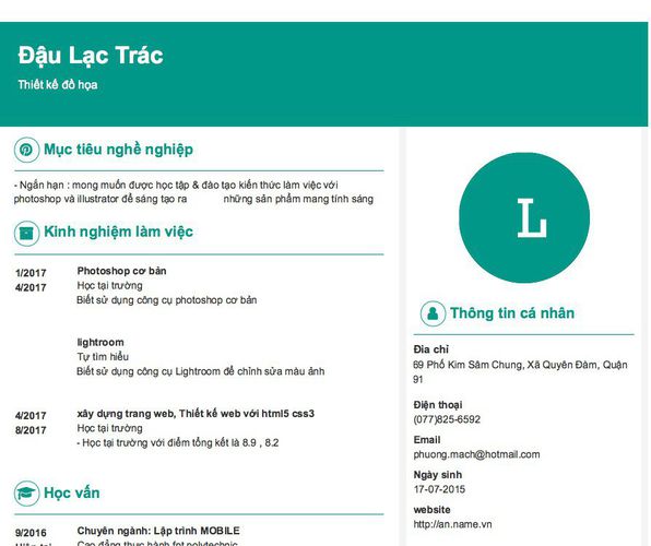 Mẫu CV Thiết kế đồ họa