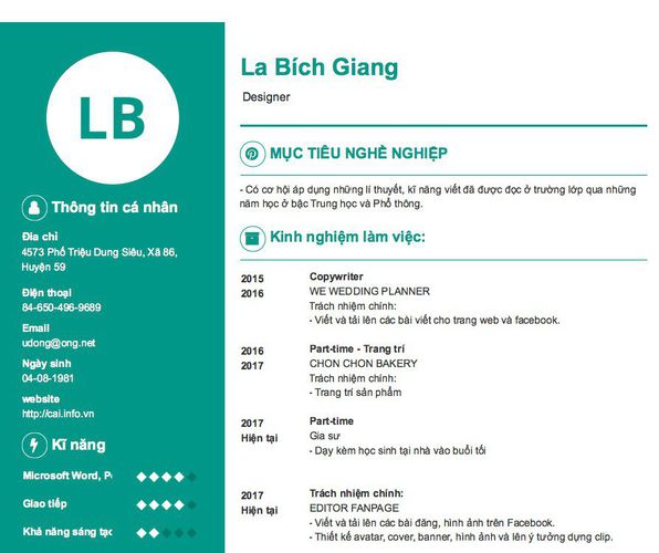 Gợi ý cách viết Mẫu CV tham khảo Designer