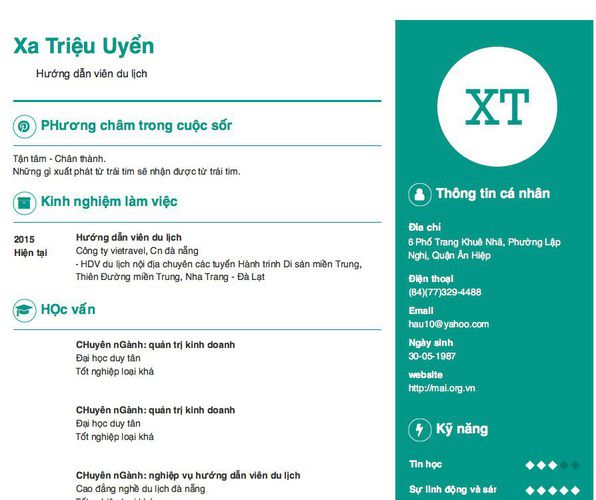 Gợi ý cách viết Mẫu CV tham khảo         Hướng dẫn viên du lịch