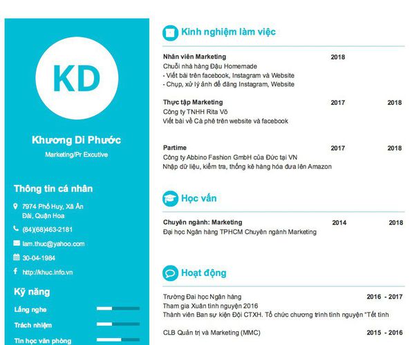 Gợi ý cách viết Mẫu CV tham khảo Marketing/Pr Excutive