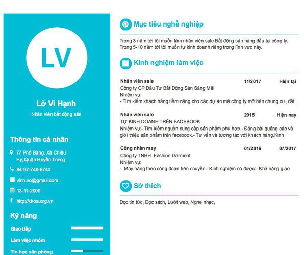 Gợi ý cách viết Mẫu CV tham khảo Nhân viên bất động sản