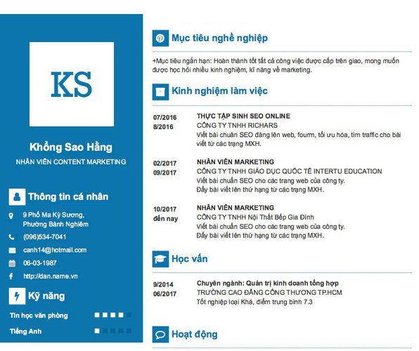 Gợi ý cách viết Mẫu CV tham khảo NHÂN VIÊN CONTENT MARKETING