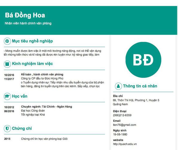 Mẫu CV Nhân viên hành chính văn phòng