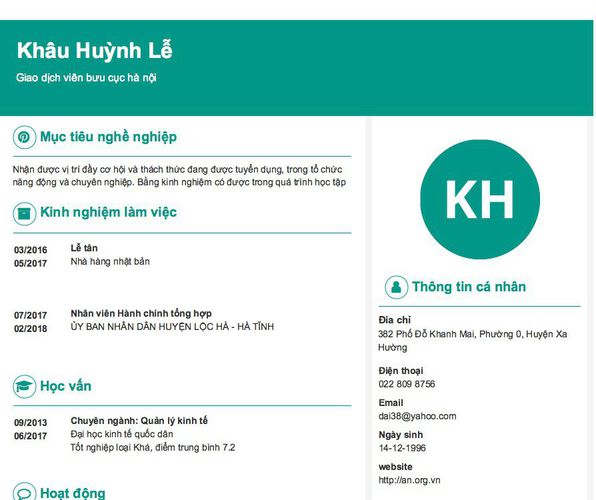 Mẫu CV Giao dịch viên bưu cục hà nội