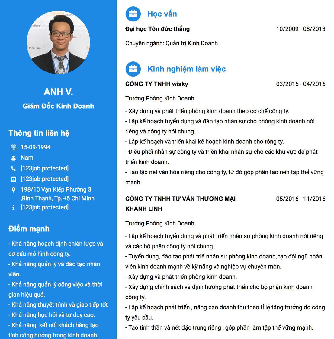 Gợi ý cách viết Mẫu CV tham khảo Giám đốc kinh doanh 