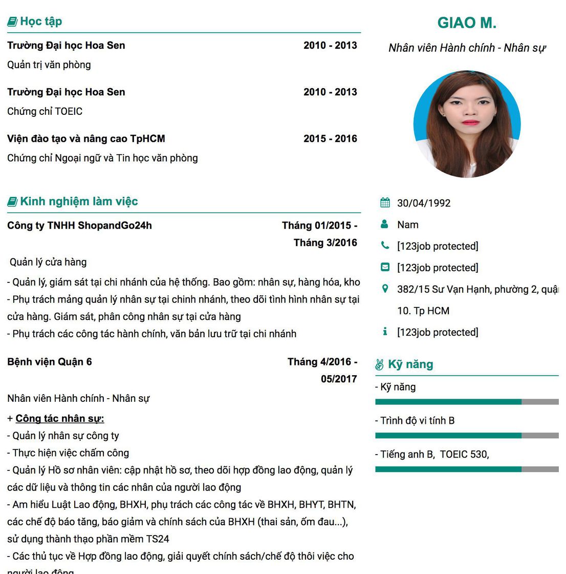 Gợi ý cách viết Mẫu CV tham khảo Nhân viên Hành chính - Nhân sự 