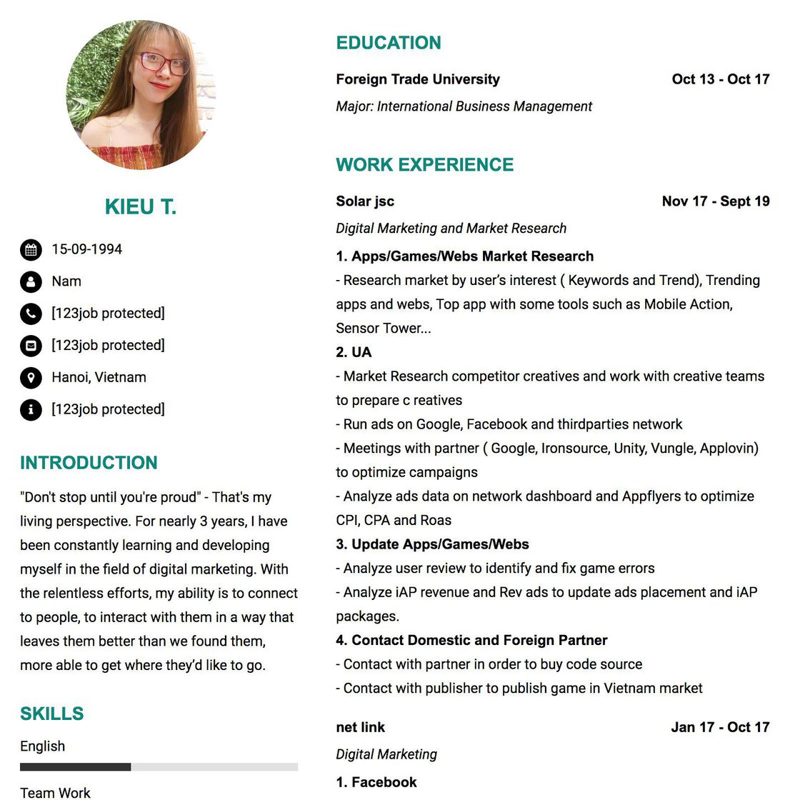 Gợi ý cách viết Mẫu CV tham khảo Digital Marketing and Market Research 