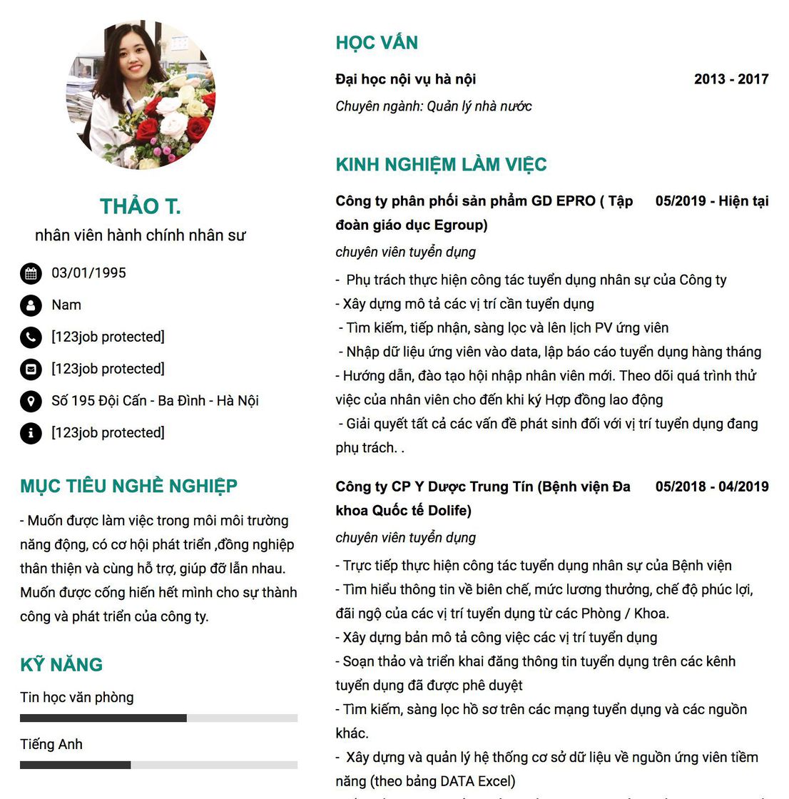 Gợi ý cách viết Mẫu CV tham khảo nhân viên hành chính nhân sư 