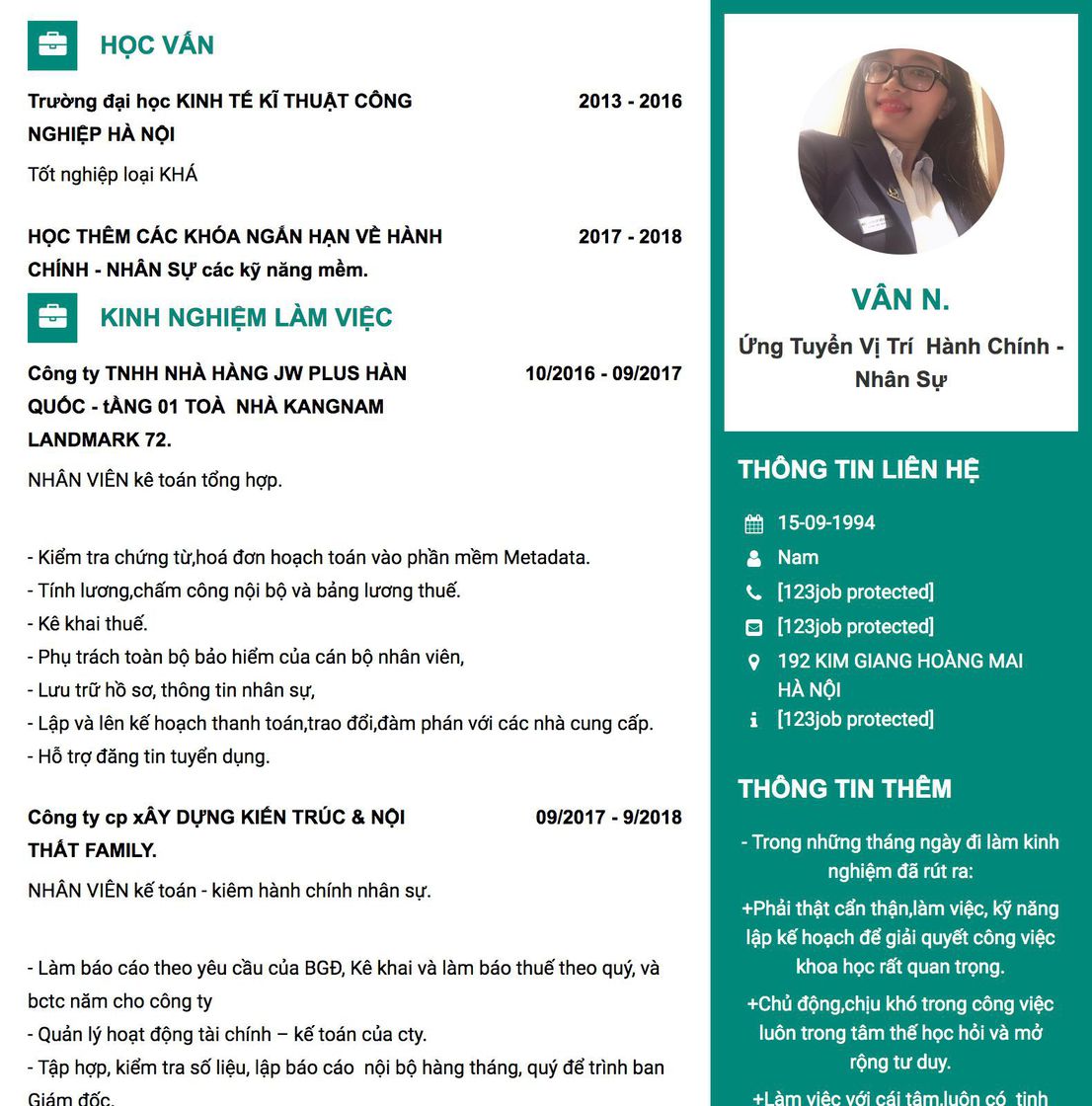 Gợi ý cách viết Mẫu CV tham khảo Ứng Tuyển Vị Trí&nbsp; Hành Chính - Nhân Sự 