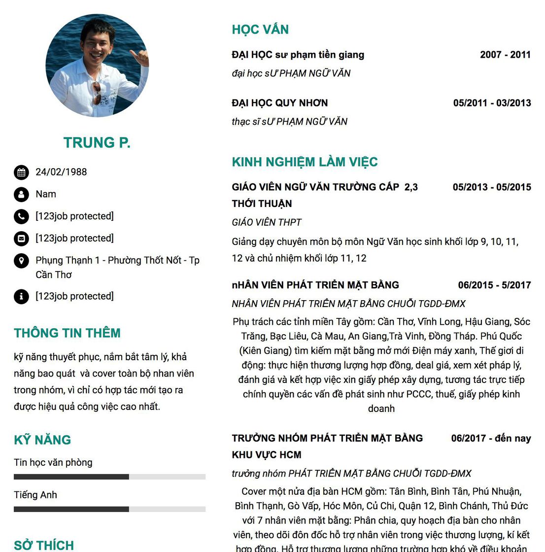 Gợi ý cách viết Mẫu CV tham khảo GIÁO VIÊN THPT 