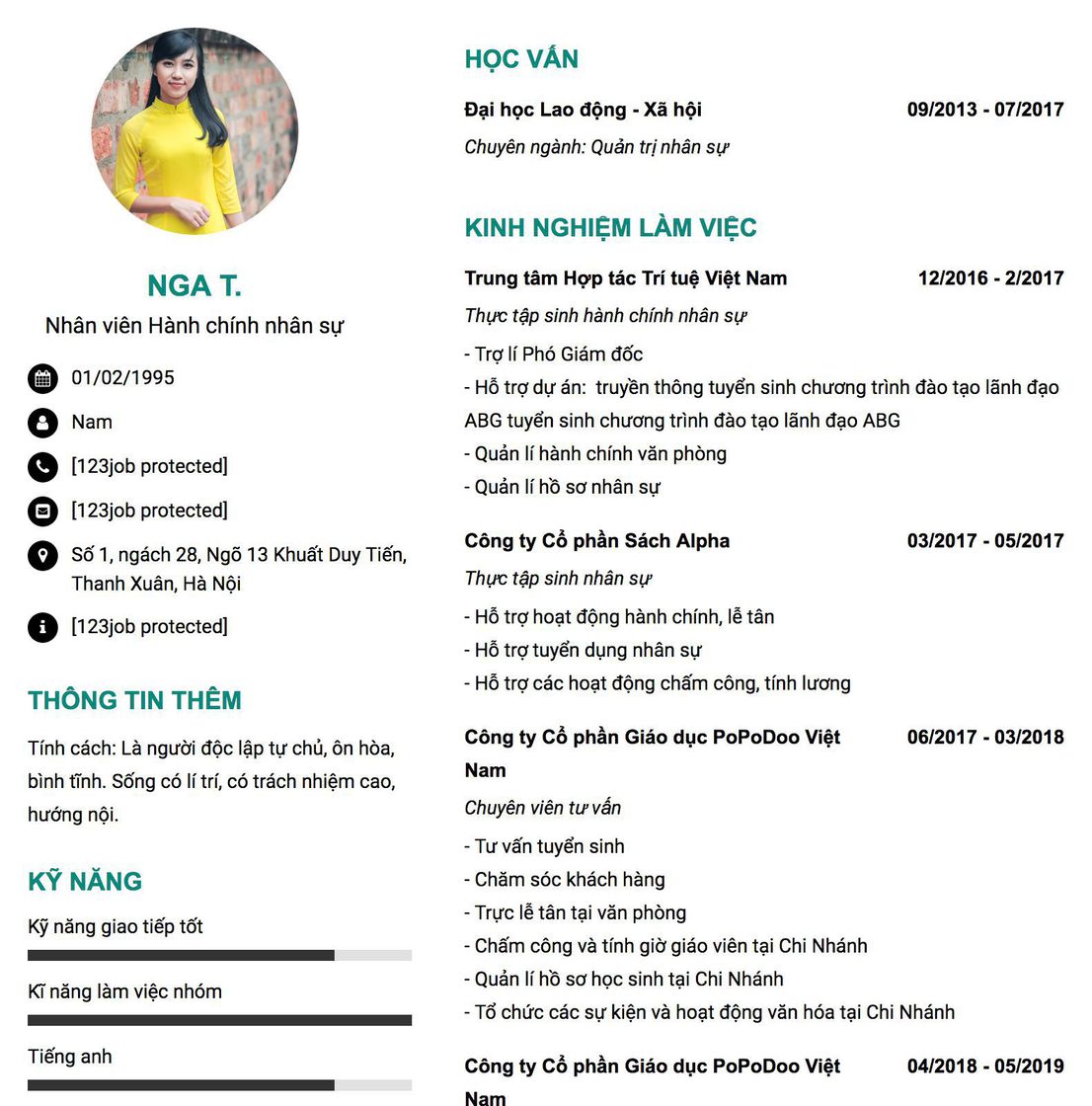 Gợi ý cách viết Mẫu CV tham khảo Nhân viên Hành chính nhân sự 