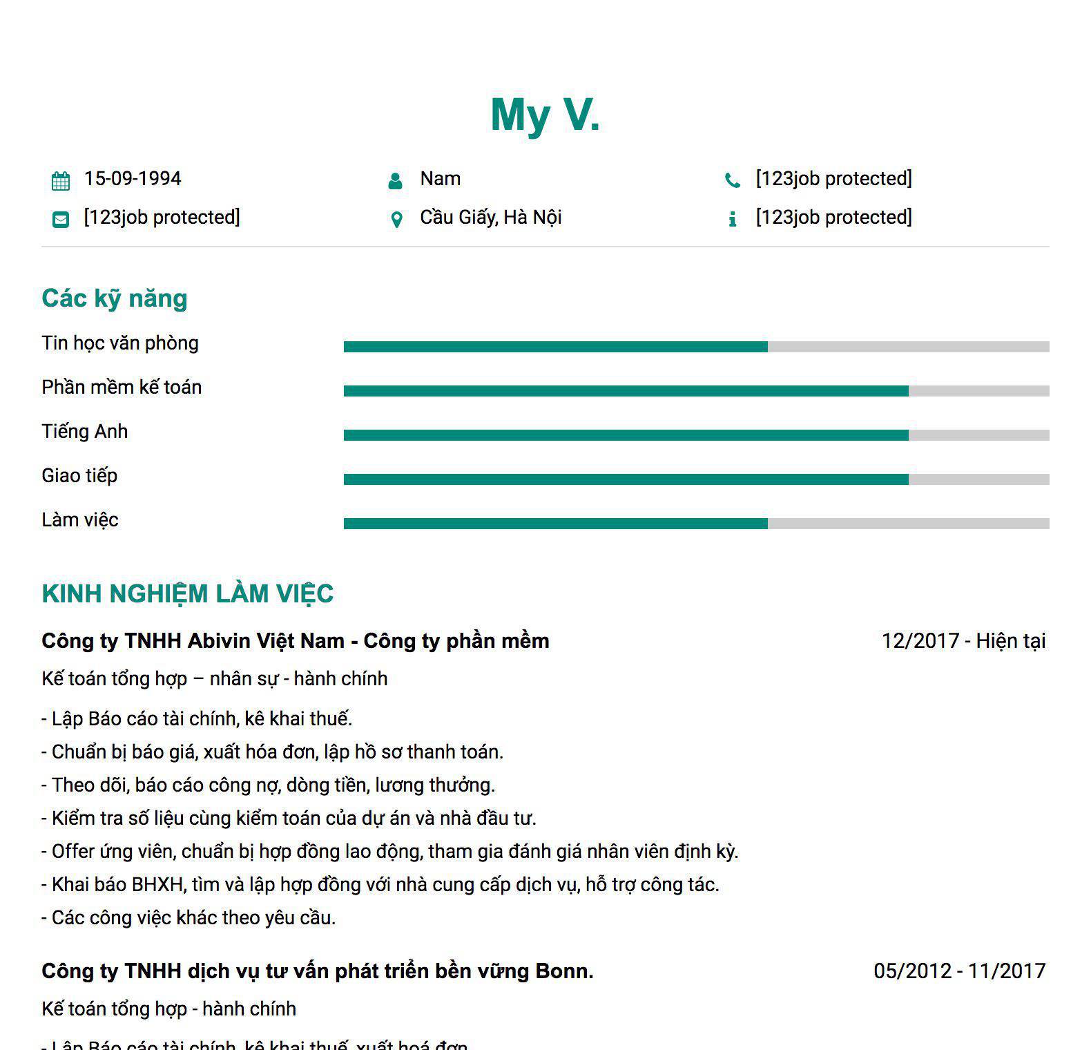 Gợi ý cách viết Mẫu CV tham khảo Kế toán tổng hợp – nhân sự - hành chính 