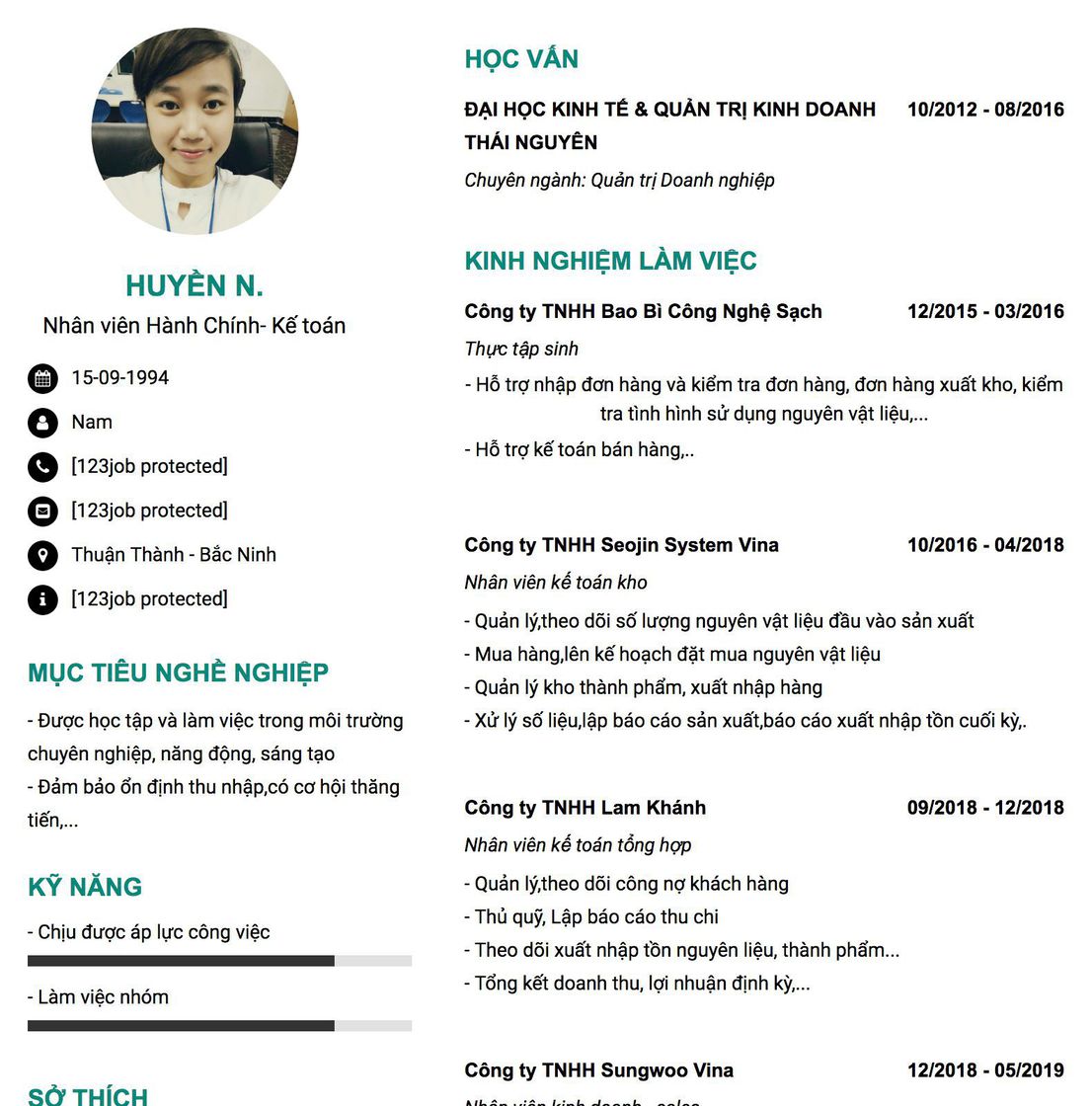 Gợi ý cách viết Mẫu CV tham khảo Nhân viên Hành Chính- Kế toán 