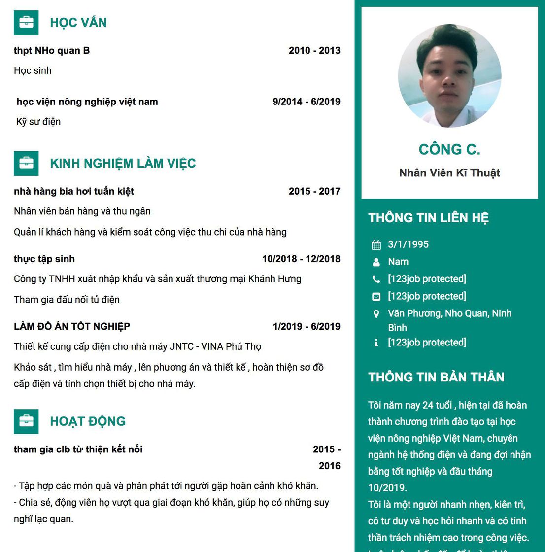 Gợi ý cách viết Mẫu CV tham khảo Nhân viên kĩ thuật 