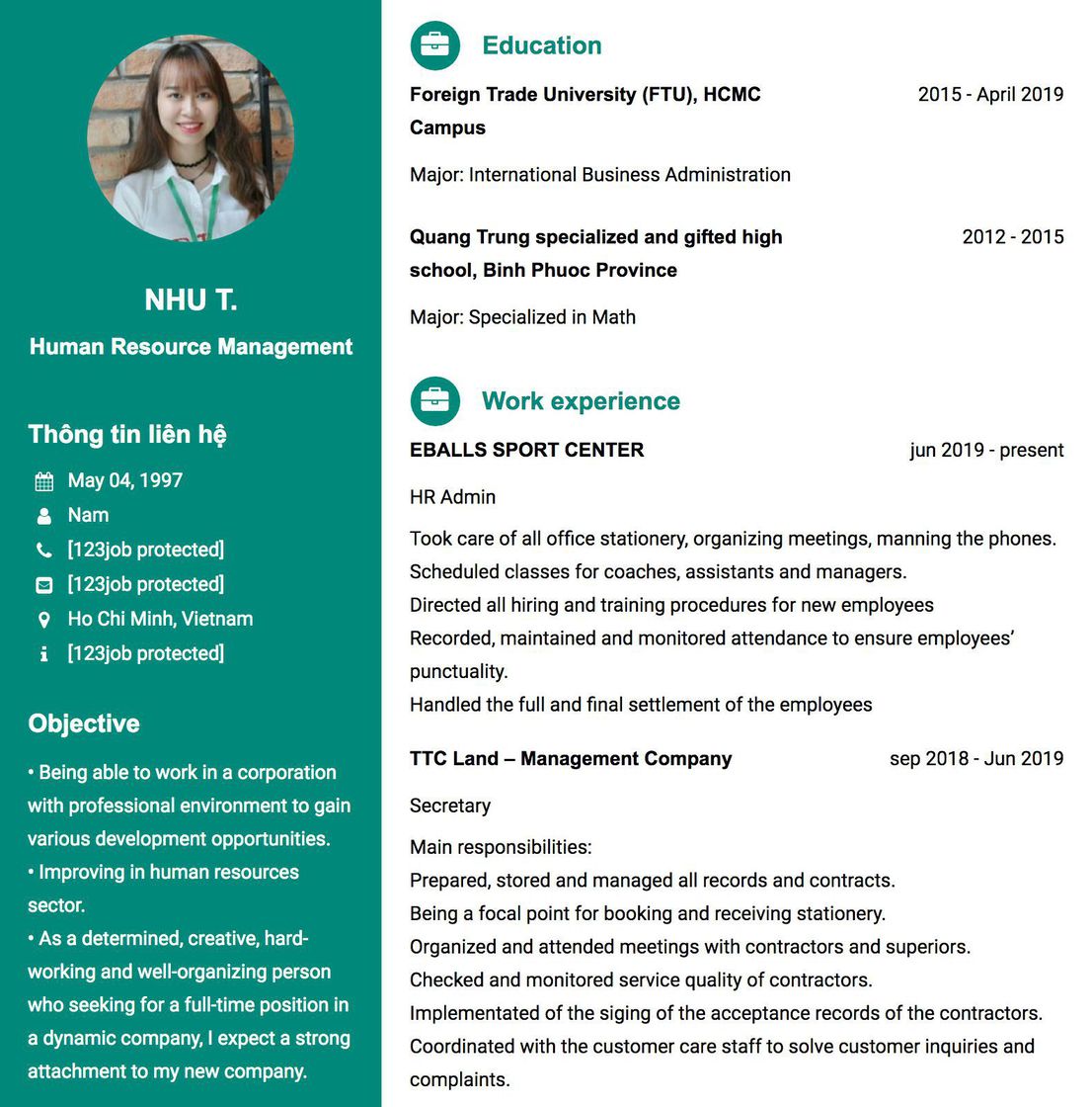 Gợi ý cách viết Mẫu CV tham khảo Human Resource Management 