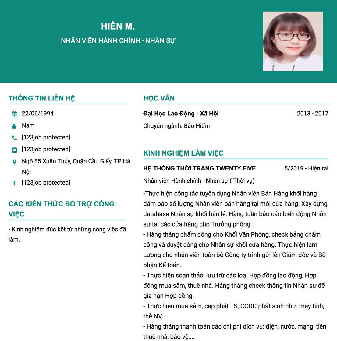 Gợi ý cách viết Mẫu CV tham khảo NHÂN VIÊN HÀNH CHÍNH - NHÂN SỰ 
