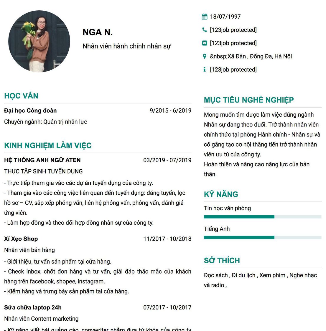 Gợi ý cách viết Mẫu CV tham khảo Nhân viên hành chính nhân sự 