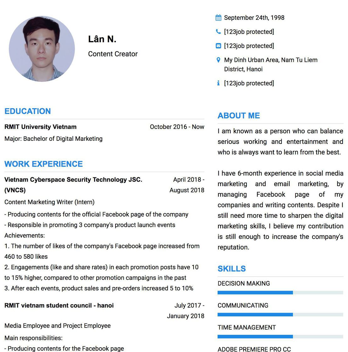 Gợi ý cách viết Mẫu CV tham khảo Content Creator 