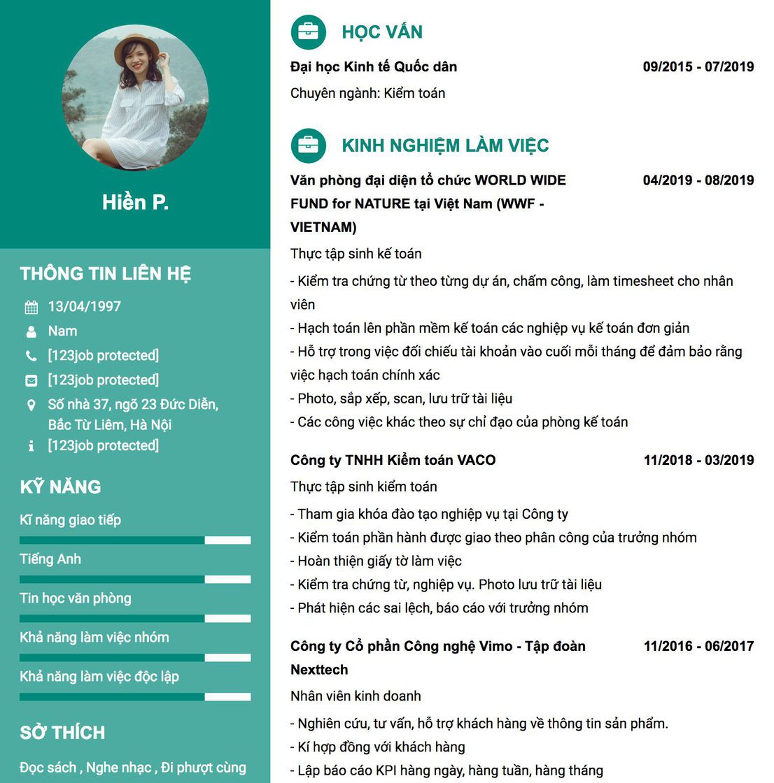 Gợi ý cách viết Mẫu CV tham khảo Thực tập sinh kế toán 