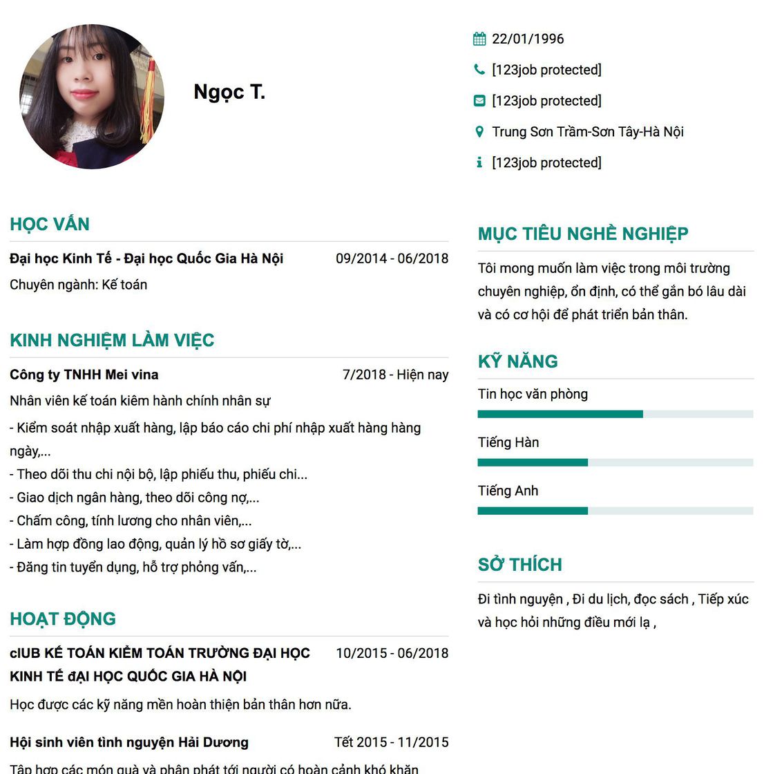 Gợi ý cách viết Mẫu CV tham khảo Nhân viên kế toán kiêm hành chính nhân sự 