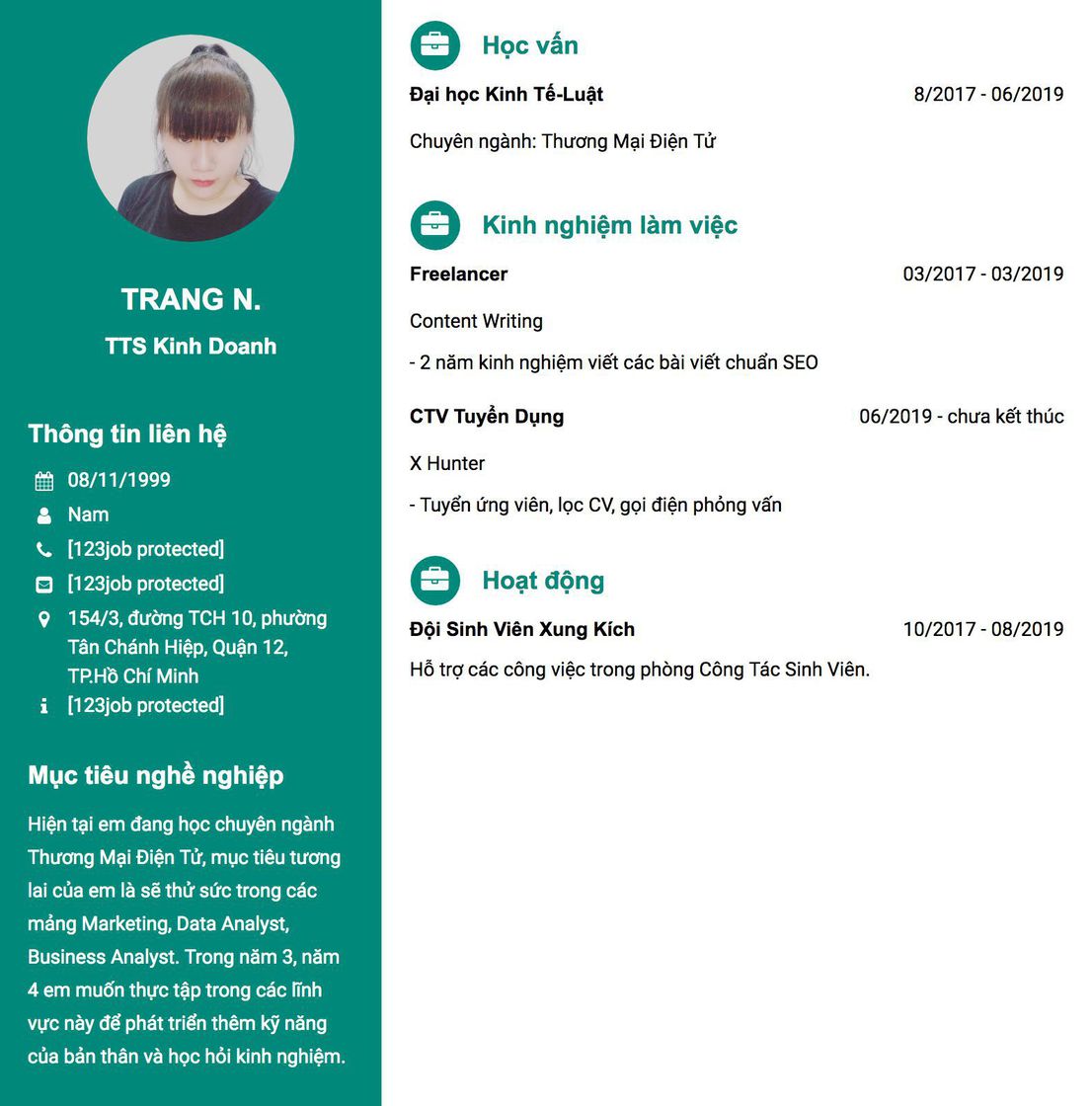 Gợi ý cách viết Mẫu CV tham khảo TTS Kinh Doanh 