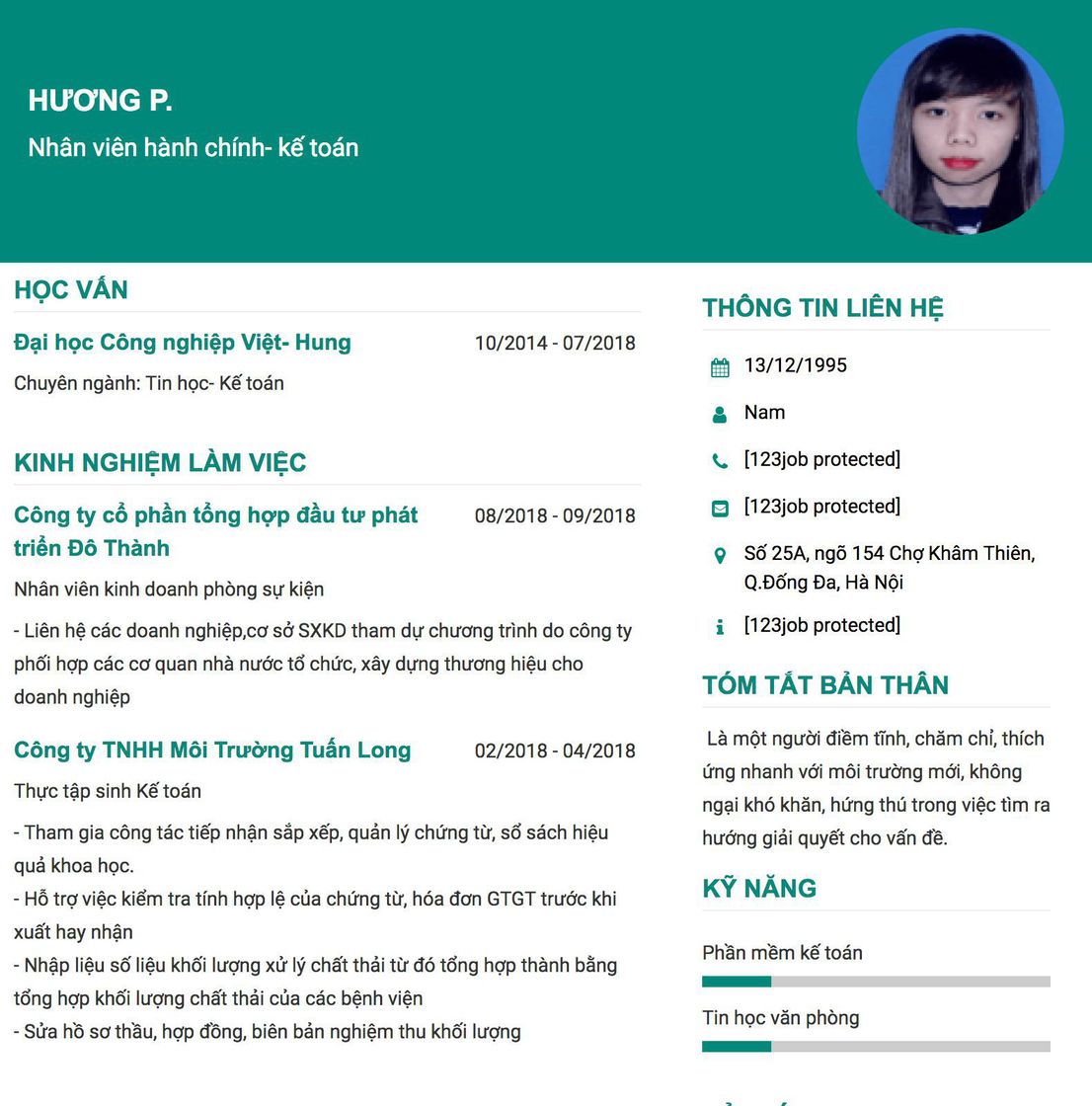 Gợi ý cách viết Mẫu CV tham khảo Nhân viên hành chính- kế toán 